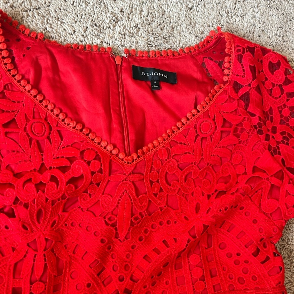 St. John Red Lace Maxi Dress - Picture 11 of 11